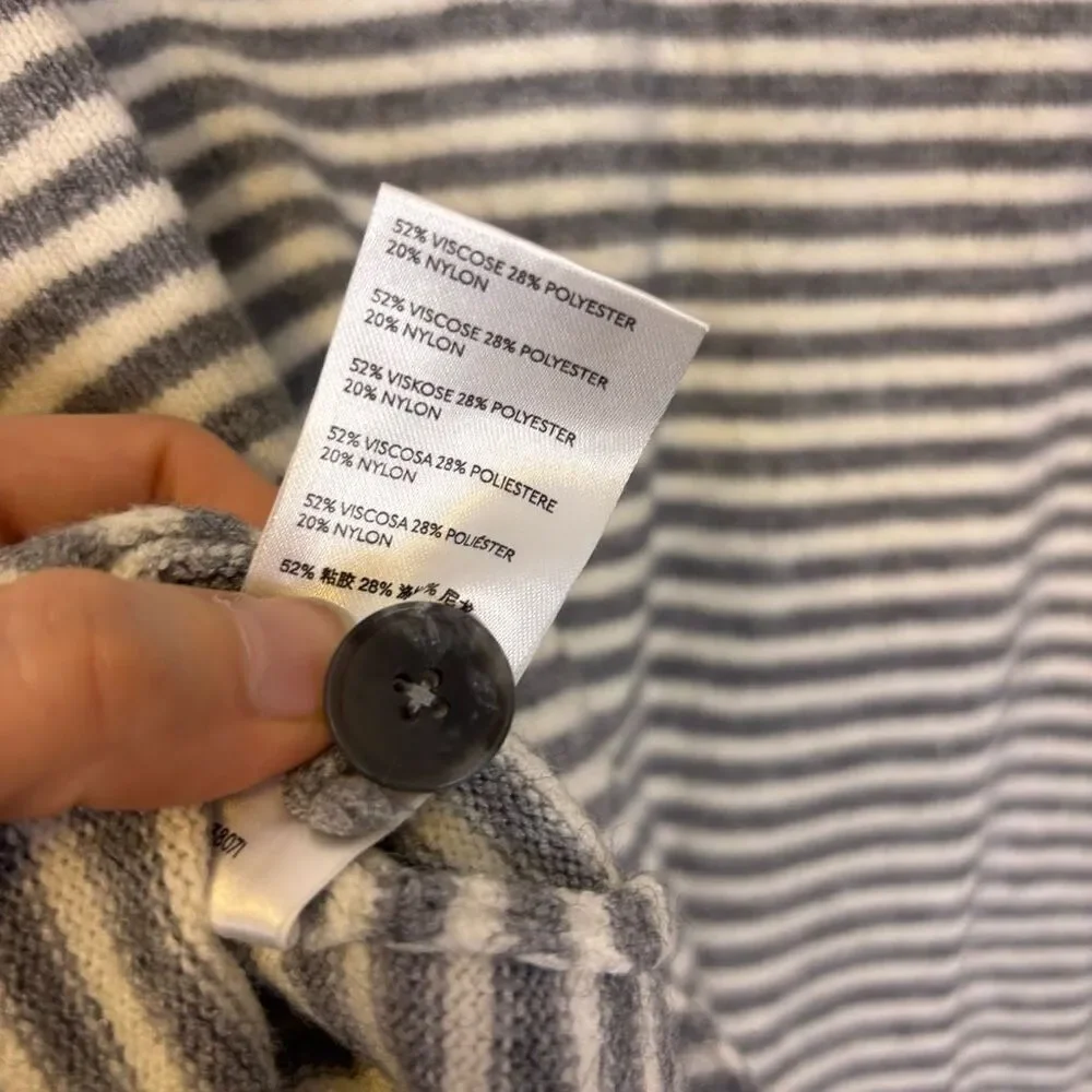 Anthropologie Grey and White Striped Button Henley Pullover‎ Sweater XS